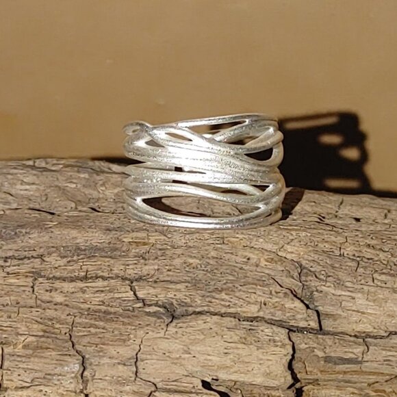 Artisan Sterling Silver 925 Ring Matte Wrap Twist Cuff Band Open Back Adjustable - Picture 1 of 9